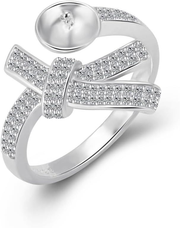 CZ Bowknot Design Adjustable Rings Fitting for Women Sterling Silver