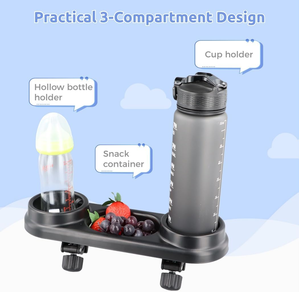 3-In-1 Stroller Tray With Cup Holders, Multifunctional Snack Organizer For Flat Handrails, Easy-To-Attach Non-Slip Clip
