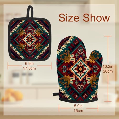 Ensemble de gants de cuisine au style rétro bohème, textile résistant et durable