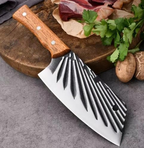 ساطور لحوم 7 انش، سكين ساطور صيني حاد للغاية، سكين تقطيع كامل تانغ 30Cr13 شفرة ستيل بسمك 2.2 ملم، سلسلة تشكيل يدوية كلاسيكية