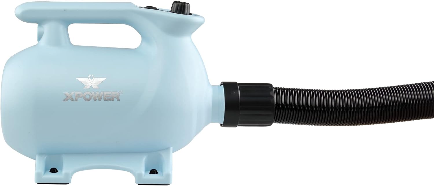 XPOWER B-123 Pet Dryer - Adjustable Speed and Temperature Control Dog Blow Dryer, Pet Hair Dryer with 3 Nozzle (Sky Blue)