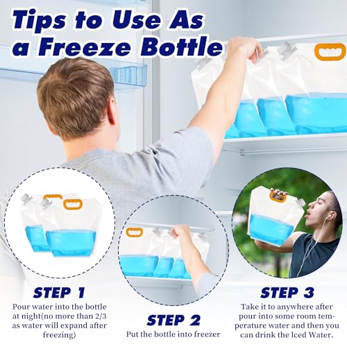 MAQUITA 20 Pcs Contenedor de Agua Plegable de Emergencia 1.3 Galones Bolsa Transparente Plástico Libre de BPA para Camping miniatura 3