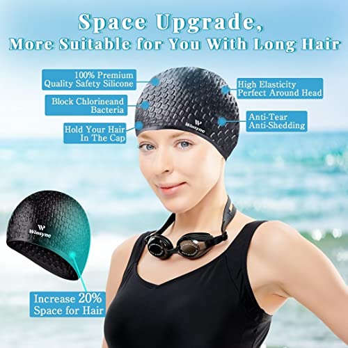 Winsyne 2 Pack Unisex Silicone Swimming Cap for Women Men Large Size Swimming Hat for Long Hair/Braids to Keep Hair Dry - Image 2