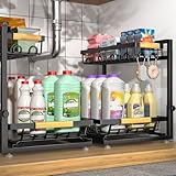 Sevenblue 2 Packs Under Sink Organizer, High Adjustable 2 Tier Under Kitchen sink organizer, Multi-Purpose Storage Shelf for Kitchen Bathroom Cabinet, Black (Black)
