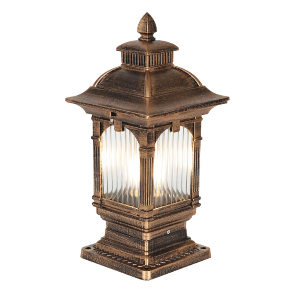 Lampadaire Extérieur Câblé En Bronze Antique, Corps En Aluminium Moulé Sous Pression, Étanche, Douille E27, Design À Rayures Transparentes, Colonne En Verre Pour Terrasse, Jardin, Porche Ou