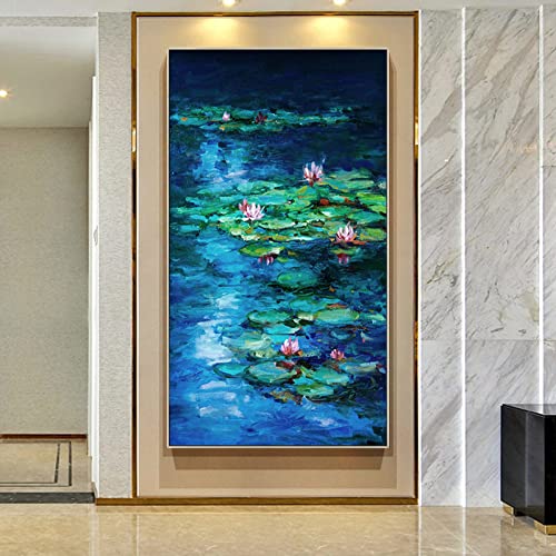 Peinture à l'huile lotus bleu Klein pour sublimer une entrée spacieuse