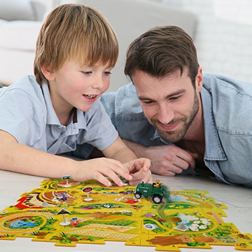 Puzzle Track Play Set - Battery-Operated Toy Vehicle & Floor Puzzle Play Mat - 16 Pc Sets - Police Car Themed Vehicle - Interchangeable Tracks - Create Up to 50 Combinations - by Ideas In Life - Thumbnail 2