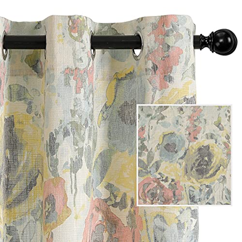 Image of Cotton Curtains 95 Inch for Bedroom Burlap Effect Linen Curtain Draperies for Living Room Vintage Printed Pattern Drapes with Grommet Top Window Drapes,2 Panel, 52 x 95 Inch, Yellow and Natural