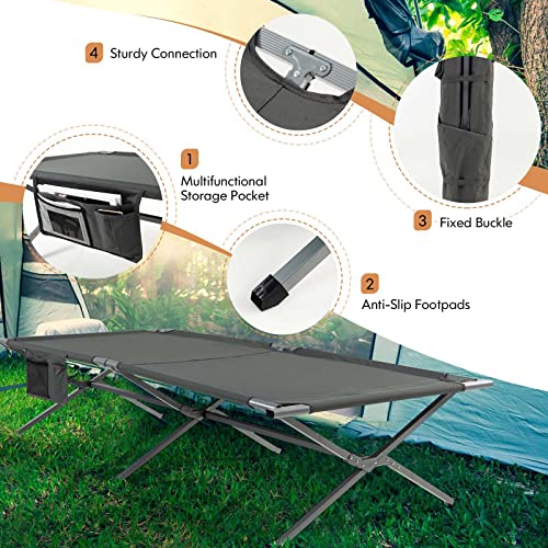 Tangkula Folding Camping Cot, Foldable Sleeping Cot With Side Storage Pocket, Portable Indoor Outdoor Sleeping Cot Bed With Carry Bag For Adults, Ideal For Camp, Travel, Office (Grey) #TOP7