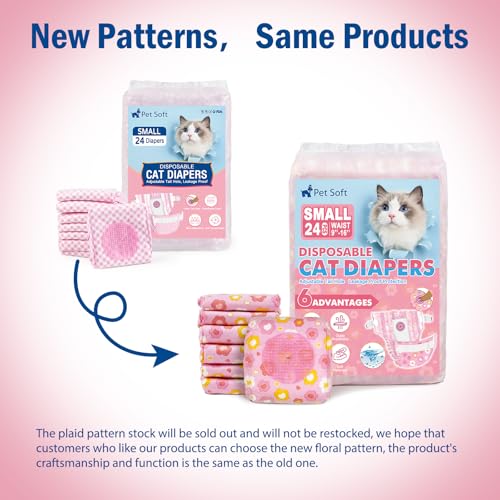 Image of Pet Soft Disposable Cat Diapers for Female & Male Cats, Puppy Doggie Diapers for Female Dogs with Adjustable Foam Tail Hole, 24pcs Small