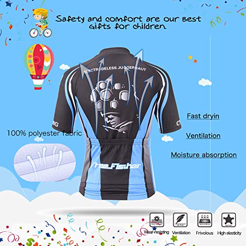Free Fisher Cycling Jersey Kids,Short Sleeve Cartoon Road Mountain Bike Jersey Set/Top/Short For Girls Boys Breathable (Jersey Set Black, 11-13 Years) #TOP3