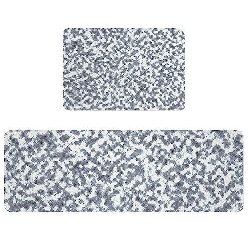 Grey White Kitchen Mats and Rugs Set of 2, Modern