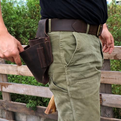 Tourbon Fällkeiltasche aus echtem Leder, 5 Taschen, Gürteltasche, Kettensägenschlüssel, Werkzeugholster zum Schneiden von Bäumen