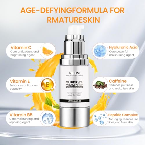 Image of Vitamin C Serum for face with Hyaluronic Acid, Vitamin E, Tri-Peptide & B5 Dark Spot Remover, Anti-Aging, Firming, Brightening & Lifting for Mature Skin, 1 fl oz