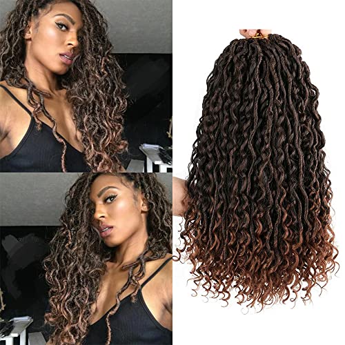 6 Packs New Goddess Locs Crochet Hair 18 Inch Curly Faux Locs Crochet Hair River Curls Crochet Hair Hippie Locs Synthetic Braids Boho Style Hair Synthetic Braids Hair Extensions for Women(1B/Bug)