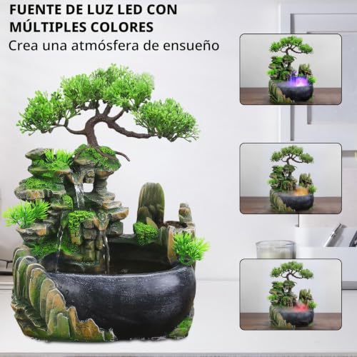 Miniatura 3 de Fuente De Escritorio, Fuente De Planta Verde Con Led Y Atomizador, Fuentes Pequeña Con Simulación De Jardín De Rocas Para Habitaciones, Salas De Estar Y Oficinas, Limpia El Aire 20 X 15 X 28cm