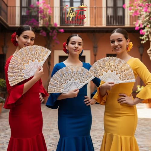 Image of Royal Gold Floral Japanese Handheld Folding Hand Fan (Heritage Edition) (Egyptian Majesty, Pack of 1 Piece)