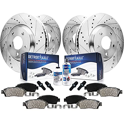 Image of Detroit Axle - Brake Kit for Infiniti M35 M45 G35 EX35 G25 G37 QX50 Nissan 350Z 370Z Replacement 12.6 inch inch Front & 12.13 inch inch Rear Drilled & Slotted Disc Brake Rotors Ceramic Brakes Pads