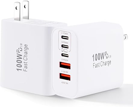 100W Fast USB C Charger Block,2Pack 5-Port USB C Phone Wall Charger Power Adapter,Multiple Type C Charger Fast Charging Plug for iPhone 17 ProMax/17 Pro/17 Air,16 Pro/16e/15 Plus,MacBook,Android Phone