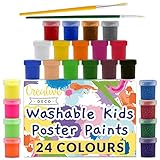 EXPANDE TU CREATIVIDAD - Nuestro set de pintura es perfecto para desarrollar la imaginación y la creatividad de los niños mayores de 3 años, ya que es fácil y seguro de usar. Gracias a los 24 colores básicos, fluorescentes, brillantes y metálicos los pequeños artistas podrán crear proyectos de arte bonitos y llamativos, ¡y se divertirán mucho!
