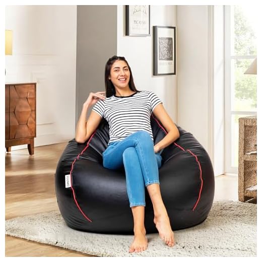 Amazon Brand - Solimo XXXL Bean Bag Cover (Black with Pink Piping)