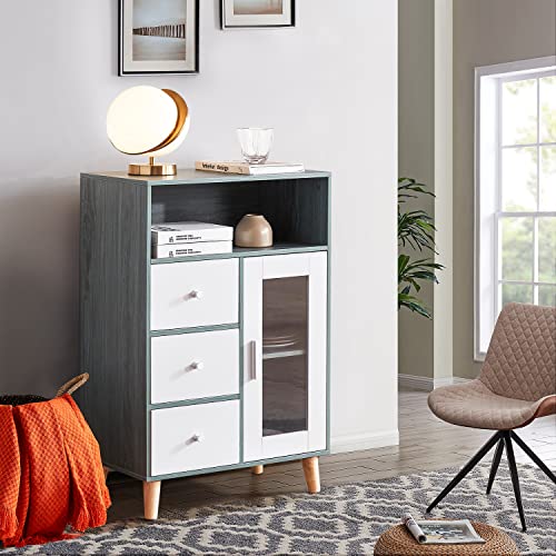 Storage Cabinet, Obericol Sideboard Functional Kitchen Cabinet With Window And Drawer (Blue) #TOP2