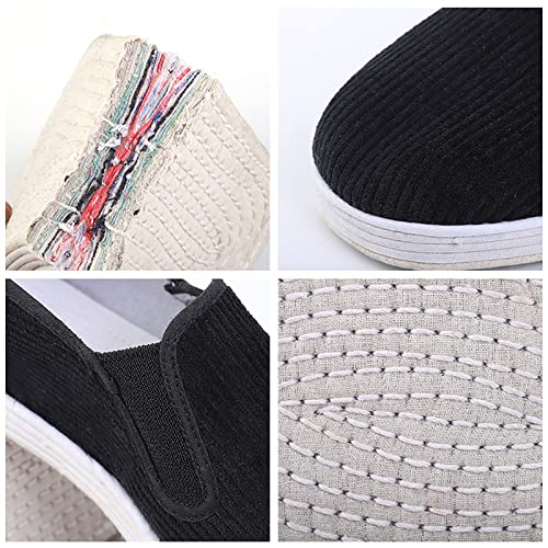 Chinese Traditional Handmade Canvas Shoes, Casual Unisex Flat Slip on Old Beijing Cotton Sole Cloth Kung Fu Shoes with Sweatband, for Training Breathable Tai Chi Shoes4