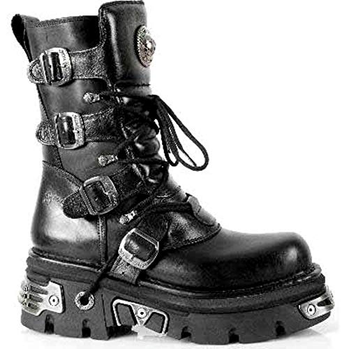 New Rock Newrock M.373-S4 Metallic Boots Black Leather Goth Biker Emo Fashion