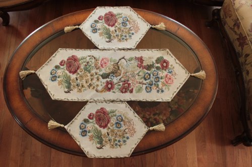 Tache 3 Piece Floral Tapestry Country Rustic Morning Meadow Table Runner Set - 3098 #TOP1