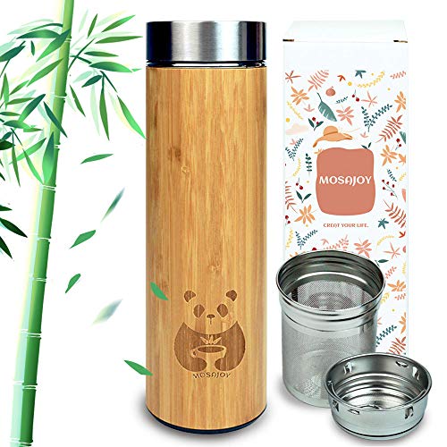 Tea-Bottle-Bamboo-Tumbler-with-Infuser-BPA-Free-Double-Wall-Glass-Travel-Tea-Mug-with-Stainless-Steel-Filter-Leakproof-Tea-Bottle-with-Strainer-For-Loose-Leaf-Tea-and-Fruit-Water-17-Ounce
