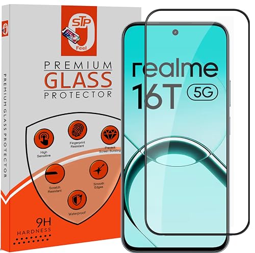 Image of STP FEEL Premium Tempered Glass Screen Protector Guard Compatible For Realme 16T 5G (6.81 Inch, Pack of 1) | Edge to Edge Coverage With Easy to installation kit for Smartphone