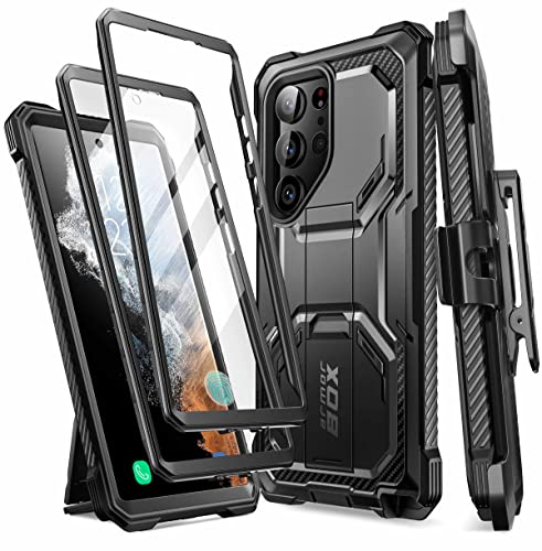 i-Blason for Samsung Galaxy S23 Ultra Case with Stand [2 Front Frames] [Built-in Screen Protector] [Belt Clip Holster] Military-Grade Shockproof Rugged Phone Case for Samsung Galaxy S23 Ultra Black