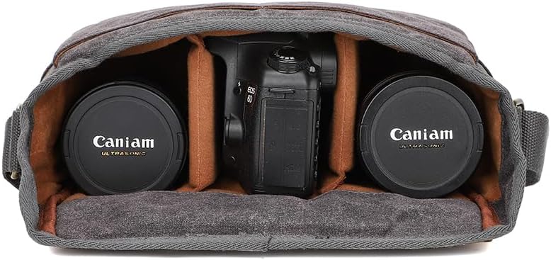 peacechaos Camera Bag, SLR DSLR Waterproof Canvas Camera Case, Vintage Padded Shoulder Bag for Women and Men (Army Green) - Image 5