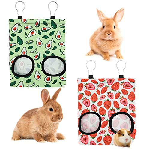 2 Pcs Rabbit Hay Feeder, Hanging Hay Feeding Bag Hay Feeder Guinea Pig Storage Racks with 2 Holes Rabbit Hay Bags Pet Food Bags for Chinchilla Dutch Pig Mole (Small)