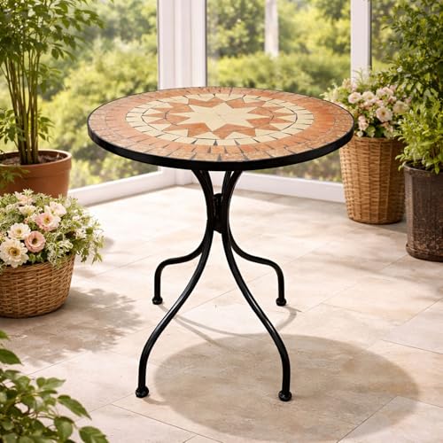 Table de jardin Mojawo Table de bistrot mosaïque décorative Méditerranéenne Ø 60 x 70 cm Bleu Résistant aux intempéries