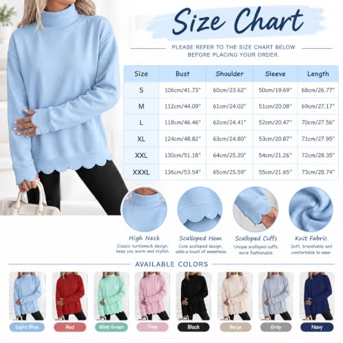 NEKSVTH Mock Neck Sweatshirt Women Light Blue L - Oversized Mock Neck Long Sleeve Pullover Sweatshirt 2026 Casual Trendy Fall Outfits - image 5