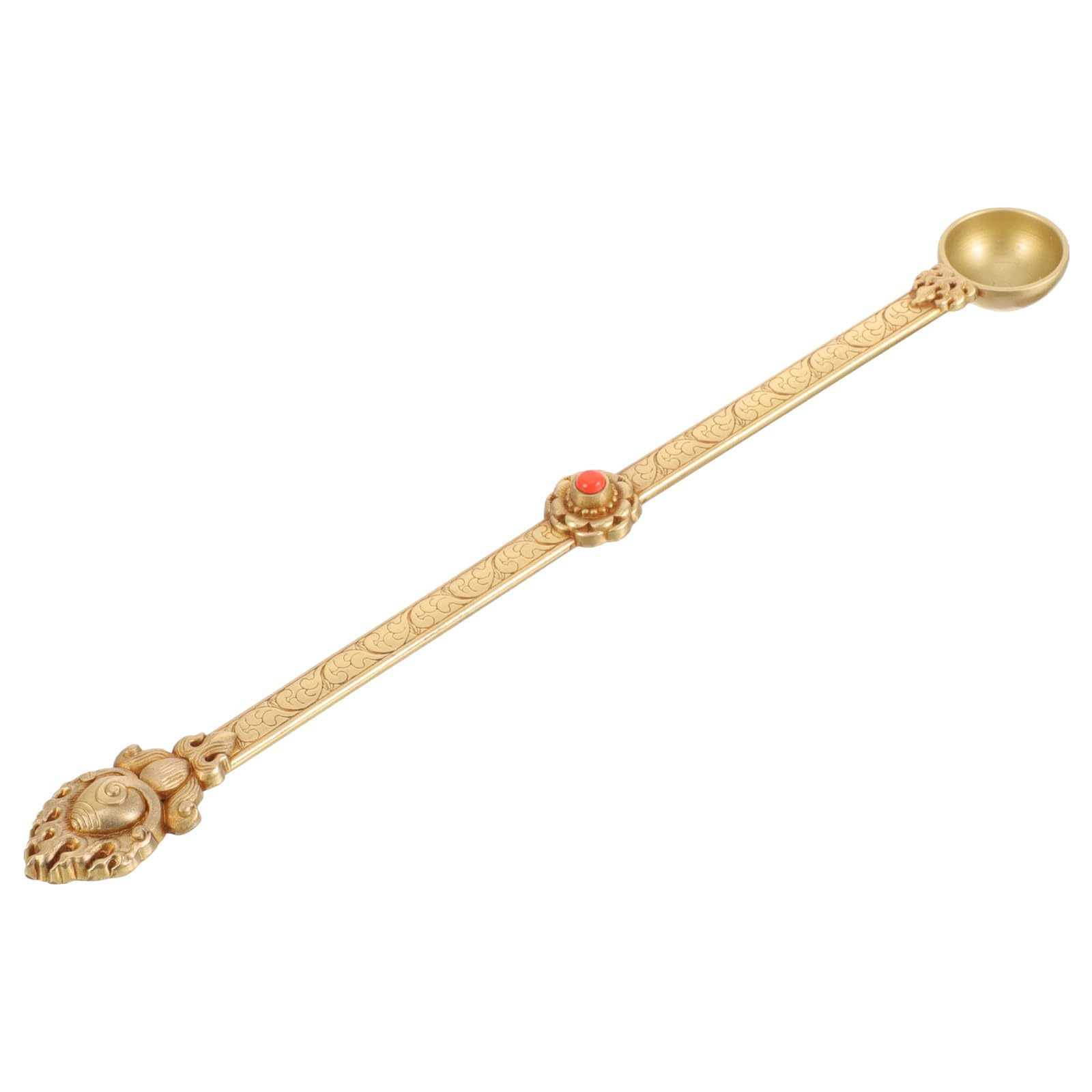 Cuillère en laiton pur tibétaine avec incrustations pour autel