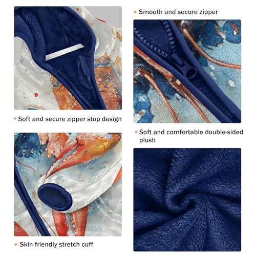 Red Blue Crawfish Watercolor Toddler Fleece Jacket Girl Boys Hooded Fleece Jacket Coat Warm Outwear Zip-up 3-10T3