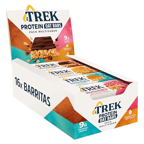 TREK Barrita Proteíca de Avena | Pack Multisabor | Plant-Based | Sin Gluten | Vegano | 16 x 50g Barritas | 800g