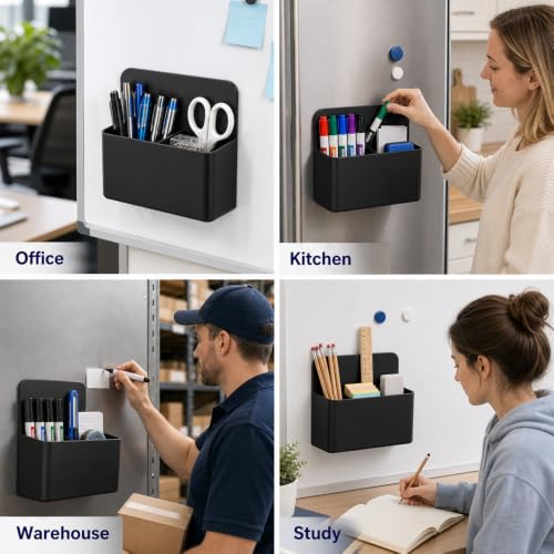 Magnetic Pencil Pen Holder, 2 PCS Dry Erase Marker Holder for Whiteboard, Black Magnet Storage Pencil Cup Case Box Fridge Organizers Locker Accessories for Office School Classroom Teacher Must Haves - Image 7