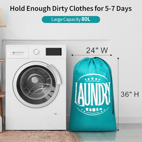 F-color-Travel-Laundry-Bag-2-Pack-Cruise-Ship-Essentials-Large-Dirty-Clothes-Organizer-with-Drawstring-Closure-for-Travel-Camp-and-College-Blue-Grey F color Travel Laundry Bag 2 Pack Cruise Ship Essentials Large Dirty Clothes Organizer with Drawstring Closure for Travel Camp and College Blue Grey