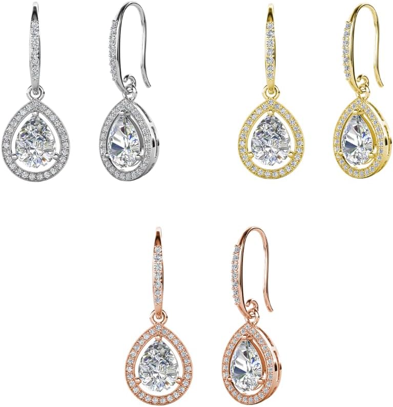 Cate & Chloe Isabel Teardrop 18k Gold-Plated Dangle Earrings with Simulated Diamond Crystals | Jewelry for Women | Romantic Gifting Accessory for Her on Valentines Day, Birthday & Anniversary