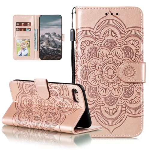 Coque iPhone 7 antichoc avec béquille et porte-carte or rose