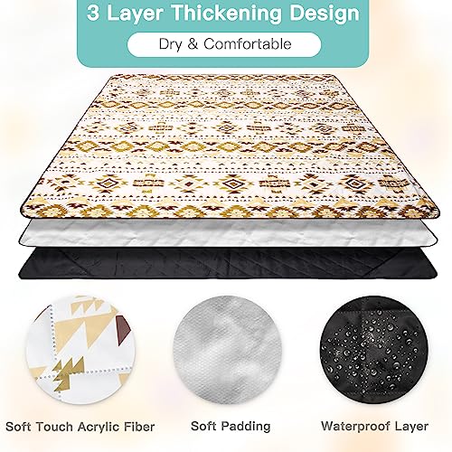 Airensky Extra Large Picnic Blanket(79 \"x 82\"), 3-Layer Thickening Waterproof Camping Blanket, Sandproof Picnic Blanket for Beach, Machine Washable, Wear-Resistant, Soft and Comfortable(Boho Yellow) - Thumbnail 3