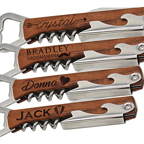 Product Image of the The Wedding Party Store Custom Engraved Wood Wine Corkscrew Opener and Multi-Tool - Customized Groomsmen, Bridesmaid and Wedding Party Gifts