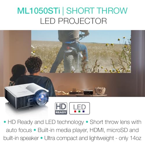 Image of Optoma ML1050STi Portable LED Projector with Enhanced Gaming Mode - Short Throw, Built-in Speaker, Auto Focus, Built-in Media Player