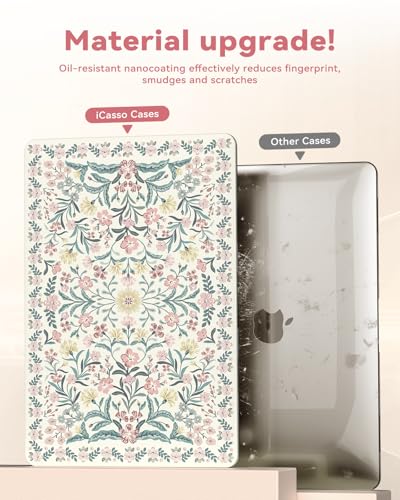 Image of iCasso for M5 MacBook Air 15 inch Case 2026 2025-2023 M4 M3 M2 Model A3448 A3241 A3114 A2941,Slim Protective Vintage Pattern Hard Shell Case for Mac Air 15.3 inch, Keyboard Cover + Screen Flim, Pink Boho