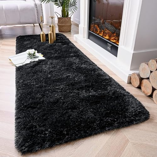 Image of 2x8 feet Soft Runner Rug for Living Room and Bedroom, Modern Indoor Floor Carpet with Non-Slip Backing, Comfortable Decorative Home Decor Rug, Easy Clean & Durable- (Black, Rectangular)