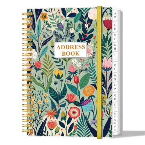 Address Book with Alphabetical Tabs - A5 Telephone & Address Book with Address Contacts, Special Date, Phone, Birthday & Internet Login Password for Home and Office, 6.2" x 8.5", Flower-E