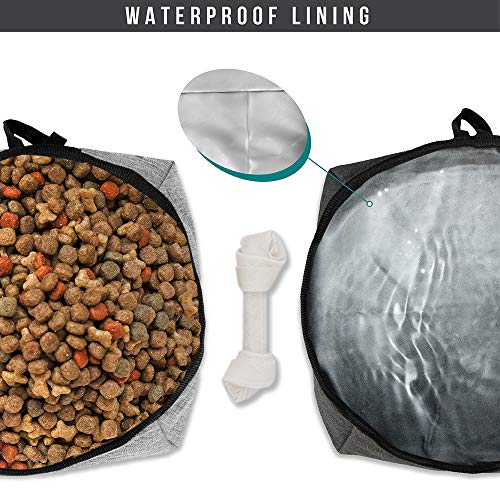 Petami Dog Food Travel Bag | Kibble Carrier For Dogs With Collapsible Dog Water Bowls Kit | Pet Food Travel Container Storage For Camping, Hiking Gear Accessories (Heather Grey) #TOP4